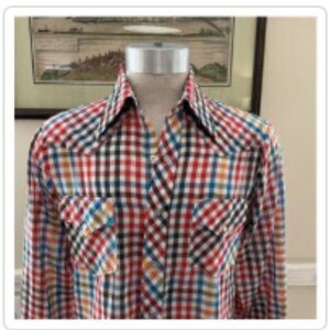 70s Vintage Lee Western Plaid Check Cowboy Snap Shirt